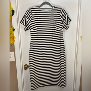 Calvin Klein Women’s Black & White Striped Cold Shoulder Dress